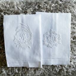 Embroidered Linen Guest Towels, Monogrammed Towel, Hostess Gifts, Warm House Bathroom Decor - thumbnail 2