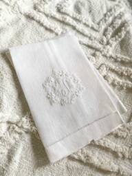 Embroidered Linen Guest Towels, Monogrammed Towel, Hostess Gifts, Warm House Bathroom Decor - thumbnail 1