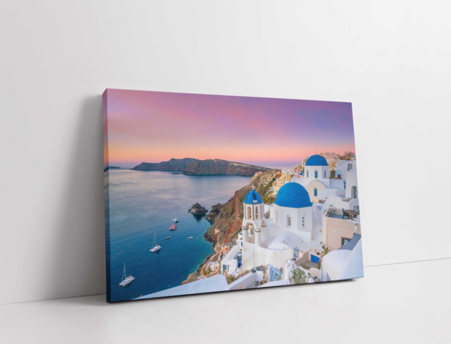 Santorini Canvas Print - Sunset View Of Oia & Blue Domes Greece Wall Art - image 1