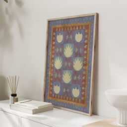 star Quilt Tulips - Folk Art Floral Print in Powder Blue, Ochre & Soft Red - thumbnail 2