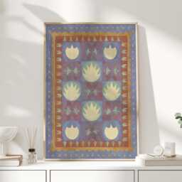 star Quilt Tulips - Folk Art Floral Print in Powder Blue, Ochre & Soft Red - thumbnail 1