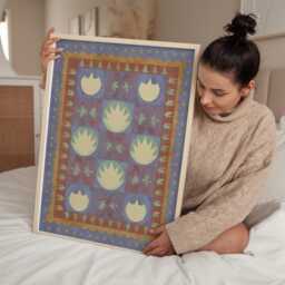 star Quilt Tulips - Folk Art Floral Print in Powder Blue, Ochre & Soft Red - thumbnail 3