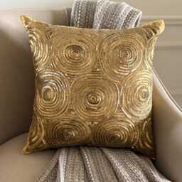 Gold Art Silk Sequin Embellished Circle & Dots Pattern, Modern Throw Pillow Cover/Euro Sham - Golden Touch - thumbnail 1