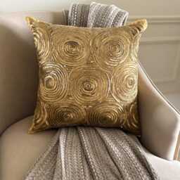 Gold Art Silk Sequin Embellished Circle & Dots Pattern, Modern Throw Pillow Cover/Euro Sham - Golden Touch - thumbnail 3