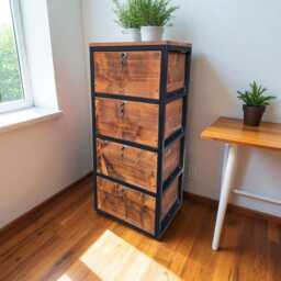 Industrial Wood Chest Of Drawers, Metal Frame, Lockable Office Storage - thumbnail 3