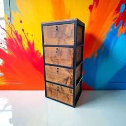 Industrial Wood Chest Of Drawers, Metal Frame, Lockable Office Storage - thumbnail 4