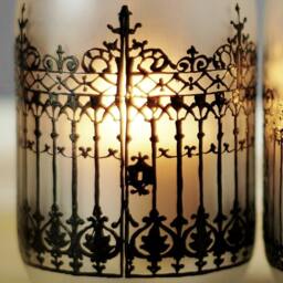 Gothic Mason Jar Candle Lantern Set - Hand Painted Centerpiece - thumbnail 2