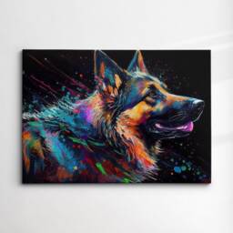 German Shepherd Abstract Dog Pet Animal Painting Splatter Wall Art, Framed Canvas Poster Print, Home Kitchen Office Room Decor, Gifts - thumbnail 3
