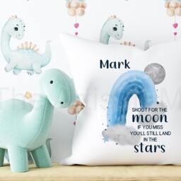 Personalised Children's Space Cushion, New Baby Gift Pillow, Gifts For Birthdays, Shoot For The Stars Space Theme Bedroom Decor - thumbnail 2