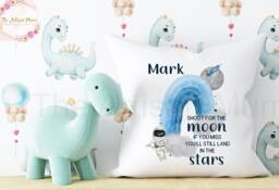 Personalised Children's Space Cushion, New Baby Gift Pillow, Gifts For Birthdays, Shoot For The Stars Space Theme Bedroom Decor