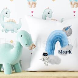 Personalised Children's Space Cushion, New Baby Gift Pillow, Gifts For Birthdays, Shoot For The Stars Space Theme Bedroom Decor - thumbnail 3