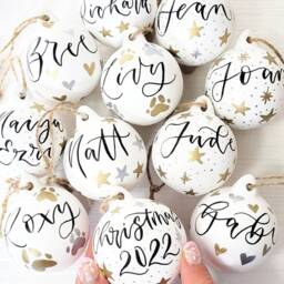 Personalised Bauble Christmas Decoration Personalised With Name Or Message in Hand Lettered Calligraphy - thumbnail 3