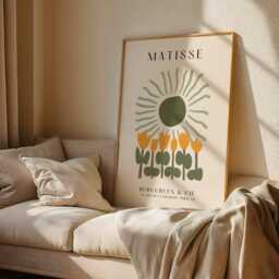Green Matisse Wall Art - Sun & Tulips Poster - Modern Abstract Floral Print Matisse-Inspired Cut-Out Design - thumbnail 1