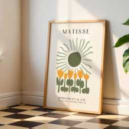 Green Matisse Wall Art - Sun & Tulips Poster - Modern Abstract Floral Print Matisse-Inspired Cut-Out Design - thumbnail 2