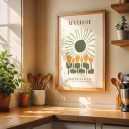 Green Matisse Wall Art - Sun & Tulips Poster - Modern Abstract Floral Print Matisse-Inspired Cut-Out Design - thumbnail 3