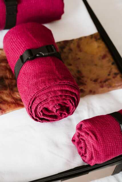 Linen Waffle Travel Towel - Lightweight & Soft Raspberry Red/Berry Toned - image 1