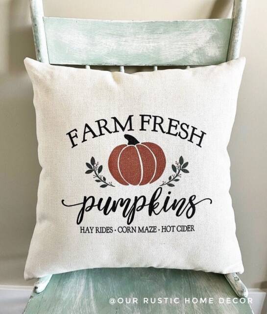 Farm Fresh Pumpkin Linen Pillow Cover - Autumn Farmhouse Decor - image 1
