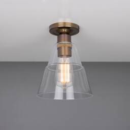 Rigale Flush Ceiling Light With Clear Stepped Glass Shade 7 - thumbnail 1