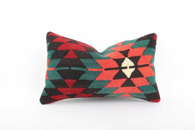 Handwoven Kilim Lumbar Pillow Cover Vintage Turkish Wool - 12x20 - image 1