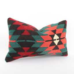 Handwoven Kilim Lumbar Pillow Cover Vintage Turkish Wool - 12x20 - thumbnail 3