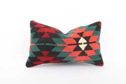Handwoven Kilim Lumbar Pillow Cover Vintage Turkish Wool - 12x20 - thumbnail 1