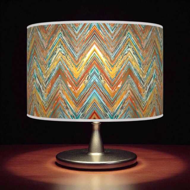 Modern Chevron Drum Lampshade - Rustic Orange Yellow & Blue Handmade Pendant Light For Stylish Home Interiors - image 1