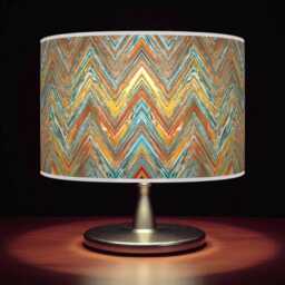 Modern Chevron Drum Lampshade - Rustic Orange Yellow & Blue Handmade Pendant Light For Stylish Home Interiors - thumbnail 1
