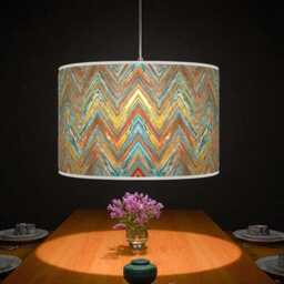 Modern Chevron Drum Lampshade - Rustic Orange Yellow & Blue Handmade Pendant Light For Stylish Home Interiors - thumbnail 2