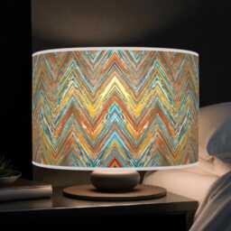 Modern Chevron Drum Lampshade - Rustic Orange Yellow & Blue Handmade Pendant Light For Stylish Home Interiors - thumbnail 3