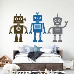 Robot Vinyl Wall Decals, Boy Robotic Themed Room Decor, Removable Playroom Art Stickers, Colorful Diy Silhouette Design, Stem Peel & Stick - thumbnail 3