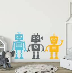 Robot Vinyl Wall Decals, Boy Robotic Themed Room Decor, Removable Playroom Art Stickers, Colorful Diy Silhouette Design, Stem Peel & Stick