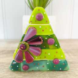 Fused Glass Floral Christmas Tree Candle Holder Decoration - Decoration, Cornish Glass, Fused Glass Cornwall - thumbnail 2