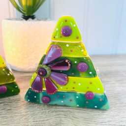 Fused Glass Floral Christmas Tree Candle Holder Decoration - Decoration, Cornish Glass, Fused Glass Cornwall - thumbnail 4