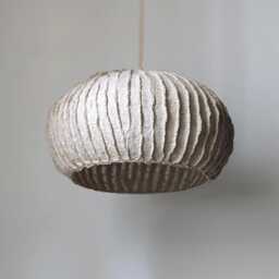 Transparent Oval Lamp Handmade From Paper With Vertical Irregular Stripes. Vege. Model 28 - thumbnail 3