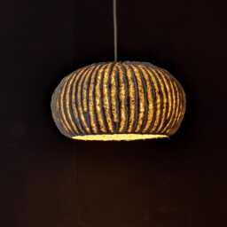 Transparent Oval Lamp Handmade From Paper With Vertical Irregular Stripes. Vege. Model 28 - thumbnail 1
