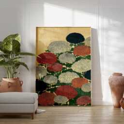 Japanese Chrysanthemum Floral Poster - Red Green Botanical Illustration Vintage Asian Wall Art - thumbnail 3