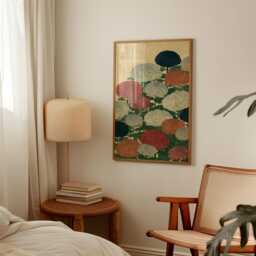 Japanese Chrysanthemum Floral Poster - Red Green Botanical Illustration Vintage Asian Wall Art - thumbnail 2