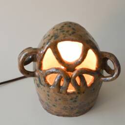 Handmade Brown Ceramic Table Lamp, Modern Bedside Lighting, Minimalist Home Decor Accent - thumbnail 2