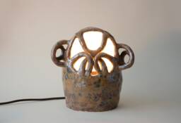 Handmade Brown Ceramic Table Lamp, Modern Bedside Lighting, Minimalist Home Decor Accent