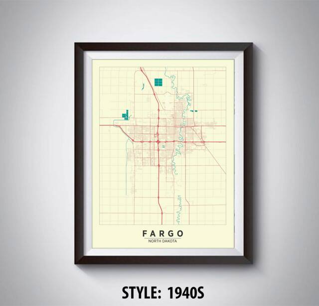 Fargo Nd Map Art Print 1940S Style Travel Poster - image 1