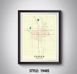 Fargo Nd Map Art Print 1940S Style Travel Poster - thumbnail 1