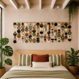 Oversized Mid Century Wall Hanging Geometric Plywood & Ceramic Art