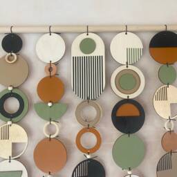 Oversized Mid Century Wall Hanging Geometric Plywood & Ceramic Art - thumbnail 4
