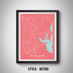 Garland Texas Map Poster Vintage Style Office Wall Art - thumbnail 4