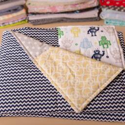 Baby Boy Quilt, Blue & Green Quilt, Boy Bedding, Baby Shower Gift, Robot Nursery, New Gift - thumbnail 3