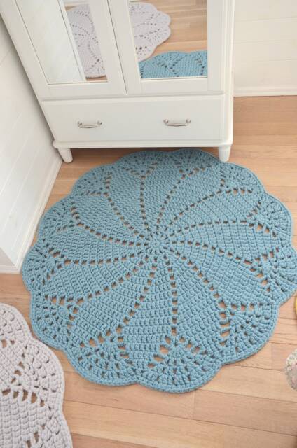 Light Blue Crochet Wool Rug Oversized Boho Nursery Decor - image 1