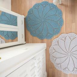 Light Blue Crochet Wool Rug Oversized Boho Nursery Decor - thumbnail 2