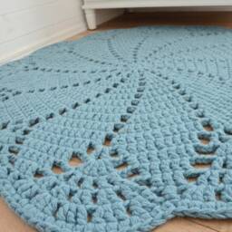 Light Blue Crochet Wool Rug Oversized Boho Nursery Decor - thumbnail 3