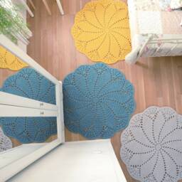 Light Blue Crochet Wool Rug Oversized Boho Nursery Decor - thumbnail 4