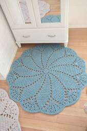 Light Blue Crochet Wool Rug Oversized Boho Nursery Decor - thumbnail 1